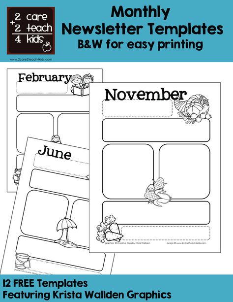 Basic Newsletters - Free Printable Templates -2care2teach4kids.com Teacher Newsletter Template Free, Teacher Newsletter Template, High Scope, Kindergarten Newsletter, Office Things, Monthly Newsletter Template, Preschool Newsletter Templates, Preschool Newsletter, Newsletter Template Free