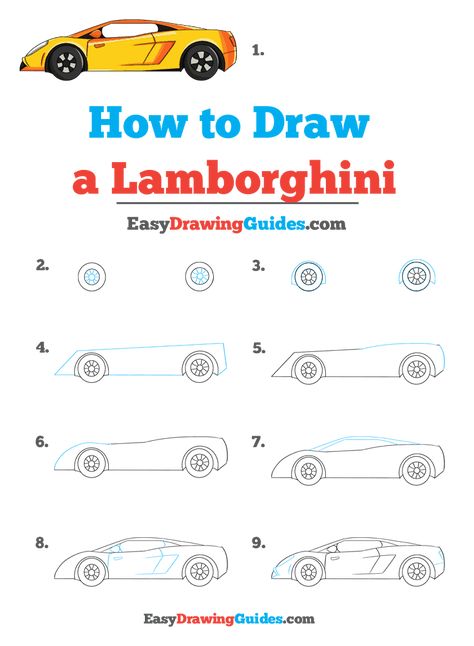 How to Draw a Lamborghini - Really Easy Drawing Tutorial Drawing Cars Step By Step, Easy Car Drawing Step By Step, How To Draw Vehicles, How To Draw A Lamborghini, How To Draw Cars Step By Step, How To Draw A Car Step By Step, Car Drawing For Kids, Lamborghini Drawing, Lamborghini Art