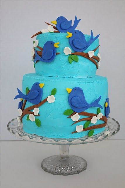 I would love to kick off spring/summer with a happy cake like this! Bird Birthday Cake, Happy Birthday Birds, 100 Birthday, Bird Birthday Parties, Cricut Cake, Bird Cake, Mini Torte, Christening Cakes, Themed Food