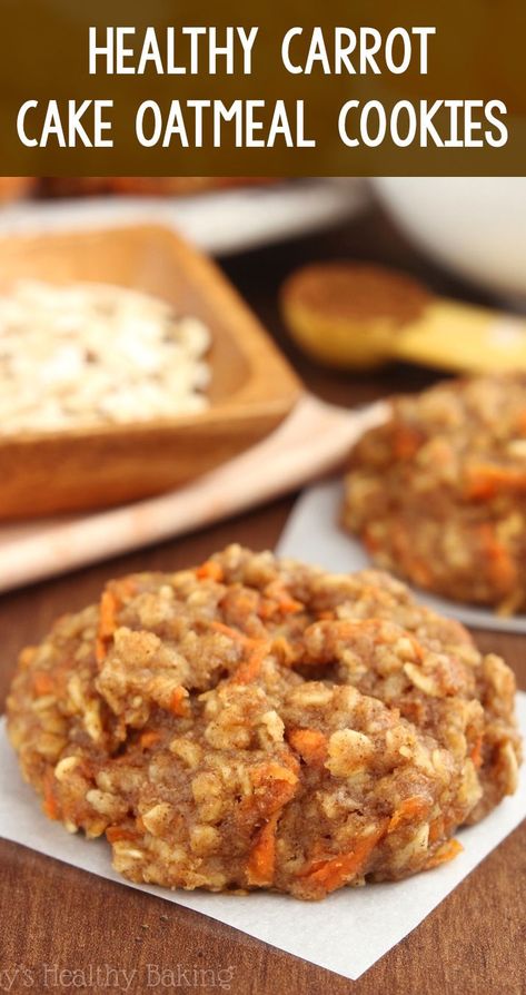 Healthy Carrot Cake Oatmeal, Carrot Oatmeal Cookies, Carrot Cake Oatmeal Cookies, Carrot Oatmeal, Healthy Carrot Cake, Oatmeal Cookie Recipe, Eating Carrots, Carrot Cookies, Healthy Oatmeal Cookies