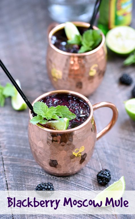 Blackberry Mule, Blackberry Moscow Mule, Moscow Mule Recipe, Mule Cocktail, Citrus Cocktails, Mule Recipe, Perfect Summer Drink, Boozy Drinks, Summer Berries