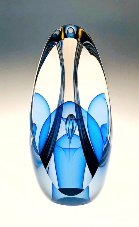 Art Glass Paperweight (ID: A131015) Created by Edward Kachurik Glass Art Ideas, Art Of Glass, Contemporary Glass Art, Blown Glass Art, Blue Amber, Art Glass Paperweight, Sculpture Metal, Glass Studio, Artful Home