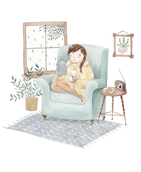 Cozy Armchair Read | Juliana Swaney Cozy Armchair, Reading Armchair, Book Inspiration, Children's Book Illustration, A Chair, الرسومات اللطيفة, Cute Illustration, Book Illustration, Original Watercolor Painting