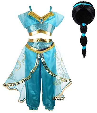 A whole new world with the Aladdin Live-Action movie Jasmine Costume Girls, Jasmine Costume Kids, Costume With Wig, Teen Costumes, Jasmine Cosplay, Princess Jasmine Cosplay, Jasmine Halloween Costume, Princess Jasmine Dress, Woman Costumes