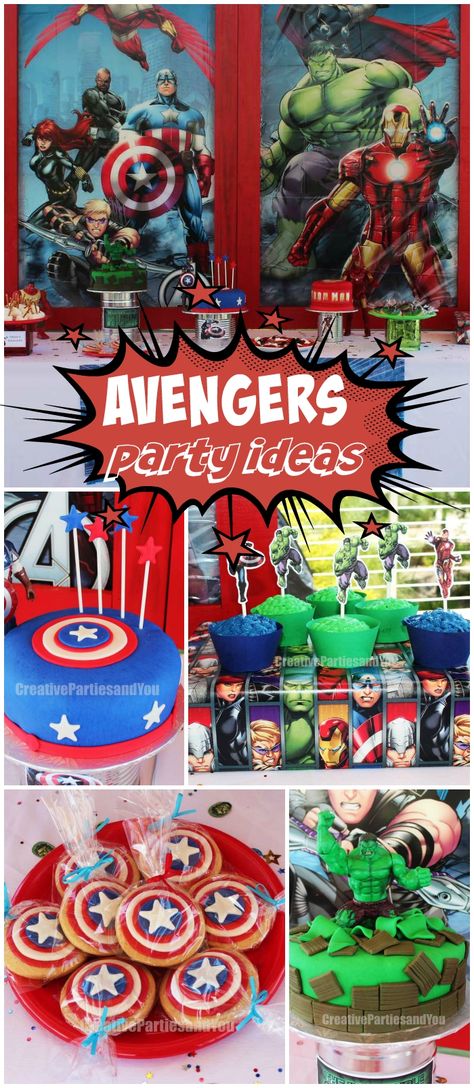 The superheroes all come out for this Avengers party! See more party ideas at CatchMyParty.com! Avenger Poster, Avengers Birthday Party Ideas, Avengers Party Ideas, Superhero Activities, Meghan Patrick, Avenger Party, Avengers Birthday Party, Captain America Party, Hulk Party