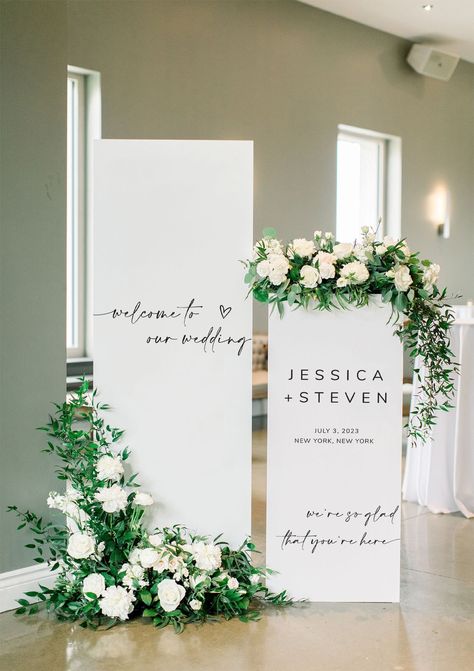 Modern Minimalist Wedding Decor, Welcome To The Wedding Sign, Wedding Entrance Sign, Reception Entrance, Minimalist Wedding Decor, Wedding Entrance Decor, Double Wedding, Wedding Entrance, Backdrop Ideas