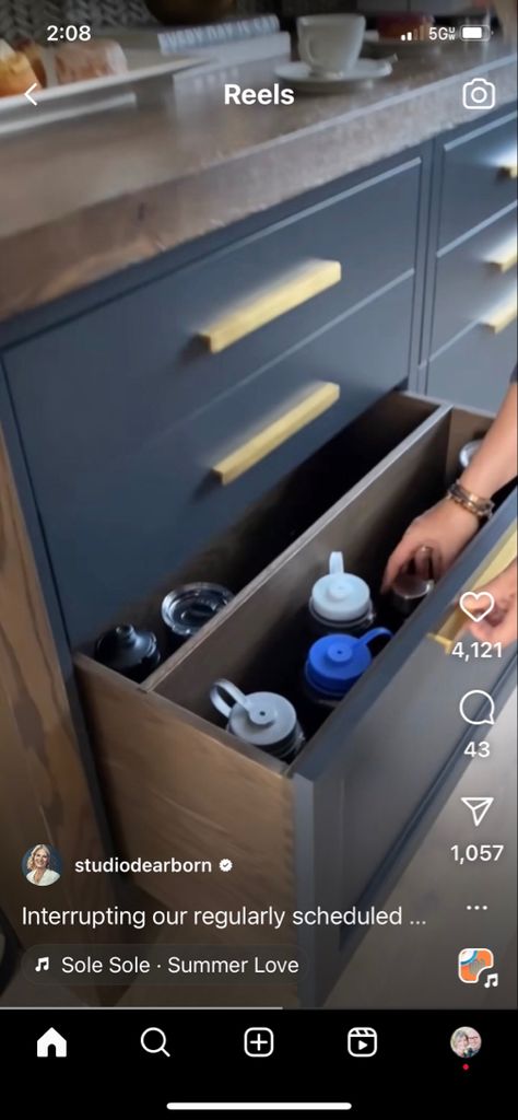 Water Bottle Drawer, Water Bottle Storage, Pantry Remodel, Bottle Storage, Flatware Tray, Storage Drawers, Ironing Center, Car Door, Kitchen Storage