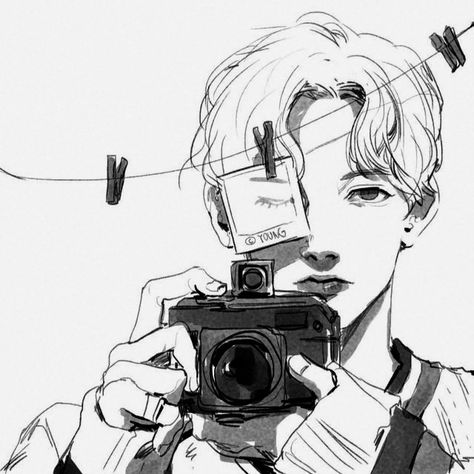 Man With Camera Drawing, Camera Man Photographers, Holding A Camera Reference, Camera Aesthetic Drawing, Holding Camera Drawing, Man Holding Camera, Camera Drawing Sketches, Camera Reference, Camera Sketch