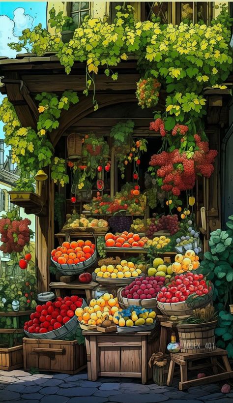 Kitchen Net, Local Fruit, Dreamy Artwork, Fruit Shop, Top Anime, Pop Art Wallpaper, 수채화 그림, Ghibli Art, Cool Wallpapers Art