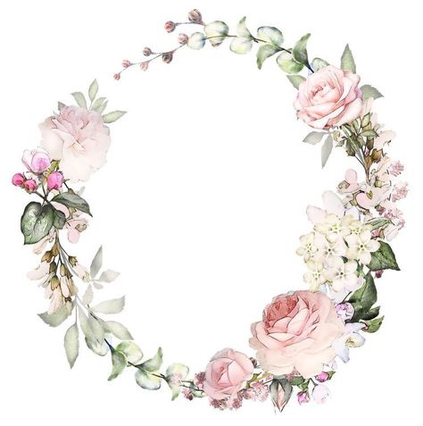 Vintage Foto's, Watercolor Flower Prints, Pink Wreath, Free Pdf Pattern, Floral Border Design, Pola Sulam, Rose Wreath, Floral Border, Flower Backgrounds