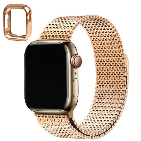 PRICES MAY VARY. ✅[MAGNETIC CLASP STRAP:] The Wristitani Apple Watch band features a secure magnetic clasp for easy on and off. The strap is infinitely flexible and can be adjusted to your desired length, with strong magnetic force to hold the watch in place during activity. Use it with our TPU case for extra protection. ✅[METAL TEXTURE:] Our watch strap is crafted from 630 carbon stainless steel, known for its exceptional strength and durability compared to traditional 304 stainless steel. It b Gold Apple Watch, 38mm Apple Watch Band, Wearable Technology, Stainless Steel Band, Apple Watch Band, Magnetic Clasp, Watch Strap, Apple Watch Bands, Silver Band