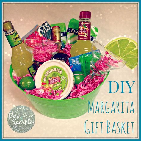 DIY Margarita Gift Basket - Perfect gift for a friend who has everything! Margarita Gift Basket, Diy Margarita, Margarita Gift, Auction Gift Basket Ideas, Margarita Gifts, Fundraiser Baskets, Silent Auction Baskets, Auction Basket, Raffle Basket