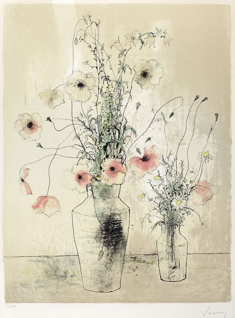 Flowers In Vases, Abstract Floral Paintings, Soyut Sanat Tabloları, Watercolor Flower Art, 수채화 그림, Flower Art Painting, Monoprint, Watercolor And Ink, Anemone