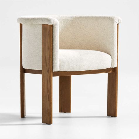 Axel Upholstered Curved Back Dining Chair + Reviews | Crate & Barrel Cream Upholstered Dining Chairs, Curved Back Dining Chair, Curved Chair, Wood Slab Table, Stylish Dining Room, Comfortable Dining Chairs, Wooden Armchair, Crate Barrel, Dining Room Chairs Modern