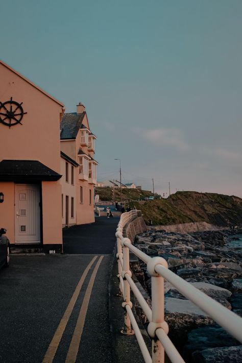 Cute little beach town in Ireland Coastal Small Town, Irish Beach Aesthetic, Small Coastal Town Aesthetic, Small Beach Town Aesthetic, Irish Coastal Town, High Tide, Coastal Towns, Beach Town, Book Aesthetic