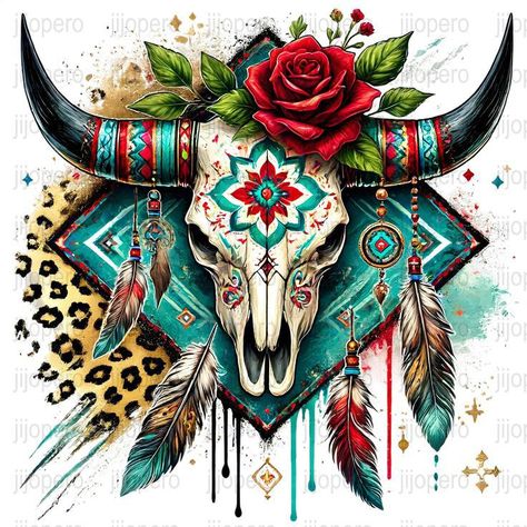 Boho Native American Decor, Roses Digital Art, Pacific Northwest Art, Bull Tattoos, Skull And Roses, Paper File, Inspired Illustration, Disney Princess Artwork, Carpenter Work