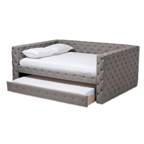 Baxton Studio Anabella Modern and Contemporary Upholstered Daybed with Trundle Gray, Size: Full Queen Size Daybed, Full Daybed With Trundle, Queen Daybed, Grey Daybed, Full Daybed, Full Size Daybed, Upholstered Daybed, Daybed With Trundle, Contemporary Fabric