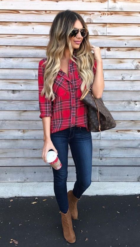 ☾pinterest: @1852jill ☼ Flannel Fall Outfits, Country Concert Outfit Fall, Flannel Shirt Outfit, Plaid Shirt Outfits, Flannel Outfits, Red Plaid Shirt, Country Girls Outfits, Office Chic, Peter Lindbergh