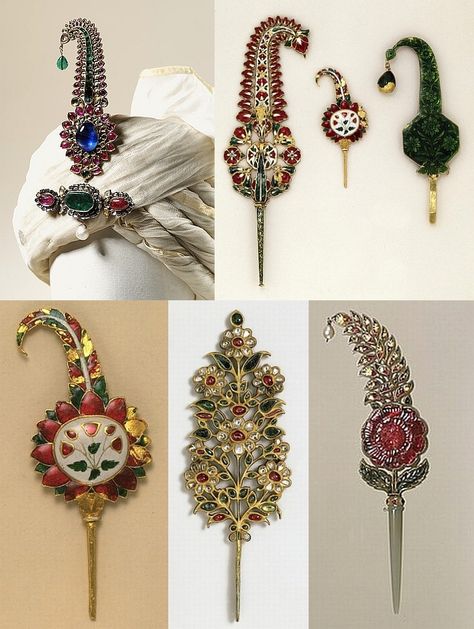 Indian Maharajas Turban pins Mughal Jewelry, Saree Bollywood, Indian Hair, Turkish Jewelry, India Jewelry, Royal Jewels, Royal Jewelry, Crown Jewels, Inspired Jewelry