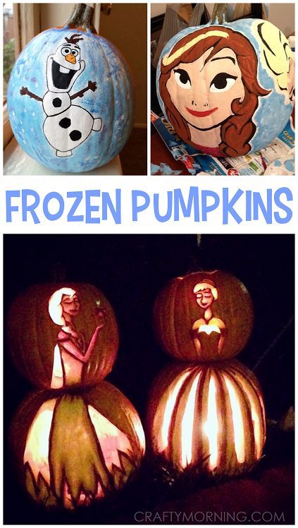 Amazing Disney Frozen Pumpkin Ideas - Kids will love Elsa, Anna, and Olaf for Halloween! Frozen Pumpkin Painting, Olaf Pumpkin Carving, Anna Pumpkin, Elsa Pumpkin, Olaf Pumpkin, Disney Pumpkin Painting, Elsa Anna And Olaf, Anna And Olaf, Pumpkin Paint