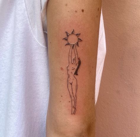 Tattoo Ideas Female Ethereal, Spiritual Woman Tattoo Design, Tattoo For Empaths, Going To California Tattoo, When It’s Dark Look For Stars Tattoo, Reaching For The Stars Tattoo, Cute Earthy Tattoos, Feminine Body Tattoos, Where There Is Love We Must Live On Gvf Tattoo