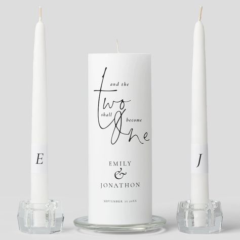 Romantic Quote Names Date Initials Black White Unity Candle Set  Zazzle Candle Sets, Unity Candle Set, Unity Candle Sets, Candle Base, Wedding Initials, Unity Candle, Set Style, Elegant Sets, Personalized Candles