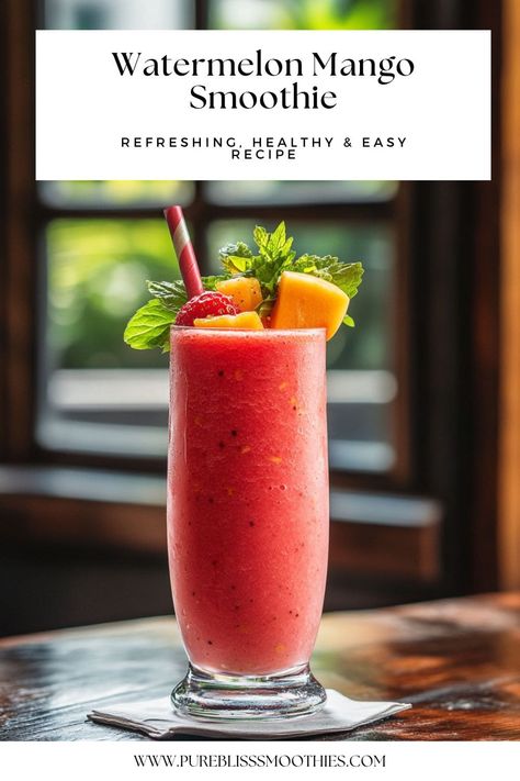 Watermelon Mango Smoothie | Refreshing, Healthy & Easy Recipe Watermelon And Mango Smoothie, Almond Butter Smoothie Recipes, Mango And Watermelon, Healthy Easy Recipe, Watermelon Shake, Healthy Protein Smoothies, Watermelon Smoothie, Coconut Milk Smoothie, Spinach Breakfast