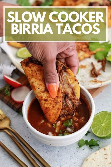 Good Crockpot Recipes, Slow Cooker Birria Tacos, Slow Cooker Birria, Barrio Tacos, Crockpot Recipes Ground Beef, Birria Tacos Recipe, Beef Birria Recipe, Easy Crockpot Meals, Meals Crockpot