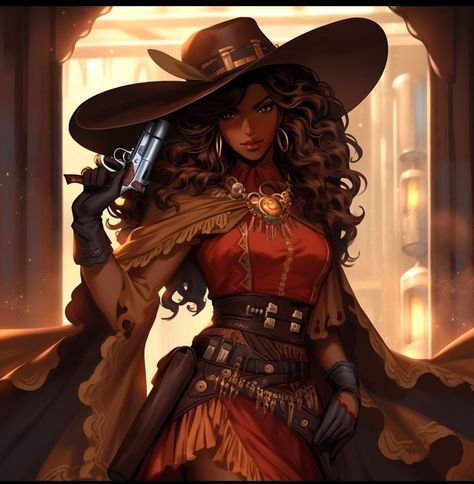 Black Cowgirl Character Art, Steampunk Pirate Character Design, Black Cowgirl Art, Black Female Pirate, Cowgirl Concept Art, Black Pirate Woman, Pirate Woman Art, Cowgirl Oc, Female Character Concept