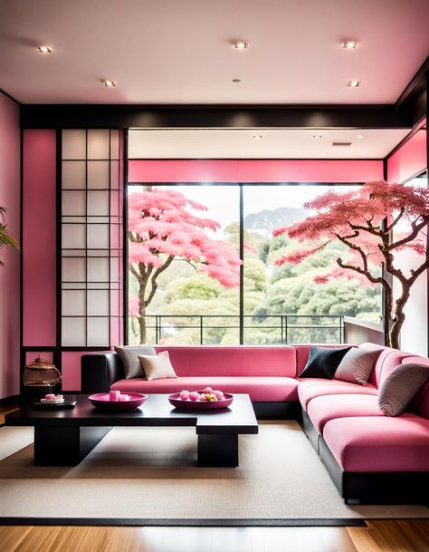 Embrace the serenity of Japanese design with this contemporary pink livingroom. Zen Elegance, Minimalist Aesthetics, clean lines and uncluttered spaces. Remember, the essence of a modern Japanese bedroom lies in simplicity, harmony, and a deep connection to nature Modern Japanese Living Room, Modern Japanese Bedroom, Japanese Living, Japanese Living Room, Japanese Bedroom, Japanese Room, Modern Japanese, Deep Connection, Yoga Retreat