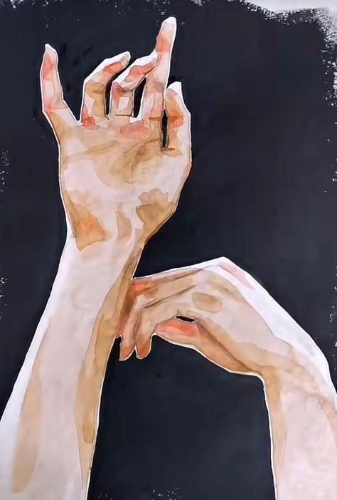 How To Paint Hands, Paint On Hands, Hands Composition, Watercolor Hands, Hands Artwork, Dark Academia Painting, Painting Hands, Hand Artwork, Hands Painting