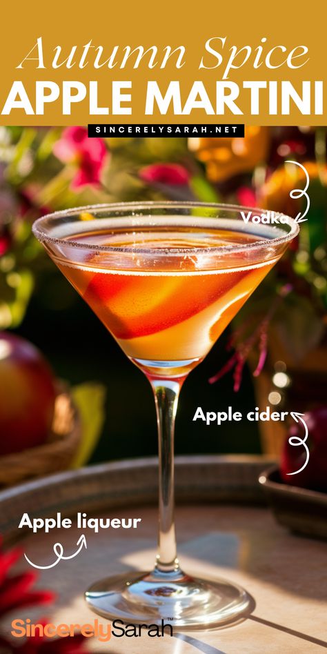 🍂🍸 Experience the taste of fall in a glass with our Autumn Spice Apple Martini! This cocktail is bursting with the flavors of crisp apples and warming spices, making it the ultimate autumn treat. Whether you're winding down after a long day or entertaining friends, the Autumn Spice Apple Martini is a delicious way to embrace the season. Get ready to toast to the beauty of fall with this flavorful concoction! 🍎✨ Fall Martini, Fall Cocktails Easy, Mint Chocolate Chip Cupcakes, Cocktail Cupcakes, Apple Schnapps, Cranberry Cinnamon, Easy To Make Cocktails, Cinnamon Whiskey, Apple Cocktail