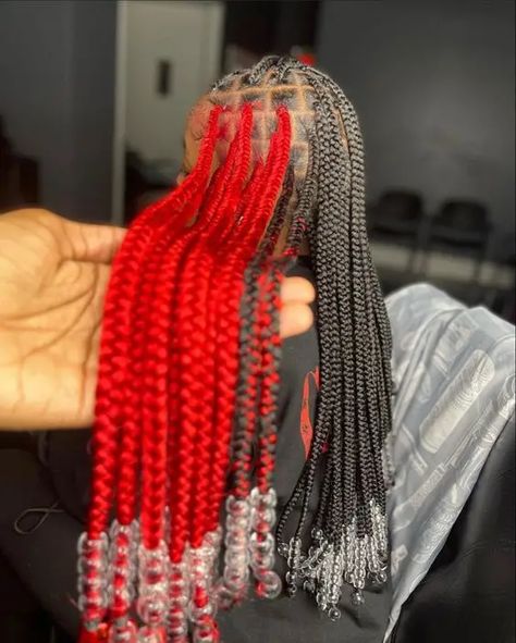 Knotless Braids with Beads: 34 Inspos for You Braids With Under Color, Cute Long Knotless Braids With Color, Peek A Boo Box Braids Red, Island Twist Hairstyle Color, Black Girls Hairstyles Braids For Teens, 2 Color Box Braids, Knotless Box Braids With Color, Peekaboo Box Braids, Peekaboo Knotless Braids