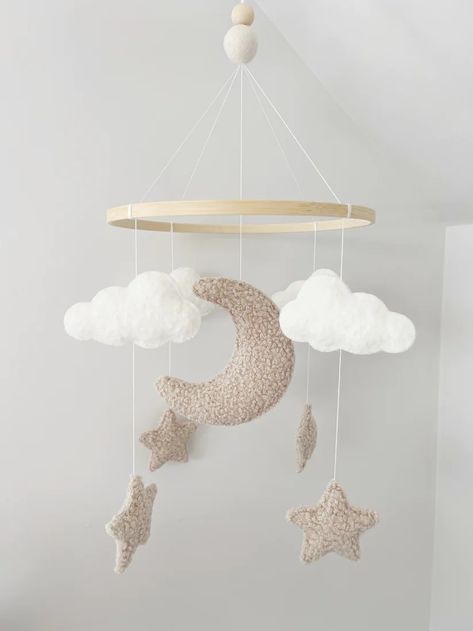 Clouds Nursery, Baby Zimmer, Cot Mobile, Moon Clouds, Baby Room Inspiration, Nursery Room Inspiration, Star Cloud, Star Nursery, Nursery Inspo