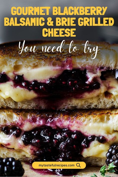 Elevate your grilled cheese game with this gourmet twist! Creamy Brie, tangy blackberry balsamic reduction, and perfectly toasted bread make this the ultimate comfort food with a fancy flair. Blackberry Balsamic Grilled Cheese, Blackberry Grilled Cheese Sandwich, Gourmet Toasted Sandwiches, Blackberry Balsamic Brie Grilled Cheese, Cranberry Brie Grilled Cheese, Balsamic Blackberry Bliss Grilled Cheese, Blackberry Brie Grilled Cheese, Blueberry Brie Grilled Cheese, Cabin Weekend Food