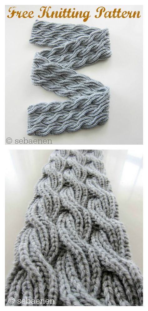 Reversible Cabled Brioche Stitch Scarf Free Knitting Pattern #freeknittingpattern  #knittingscarf  #cableknitting  #knittingpatterns Knit Cable Scarf Pattern Free, Brioche Cable Knitting, Easy Cable Knit Scarf, Reversible Stitches Knitting, Free Cable Knit Scarf Pattern, Knit Reversible Scarf Pattern, Wave Knitting Pattern Free, Brioche Scarf Pattern, Brioche Knit Scarf