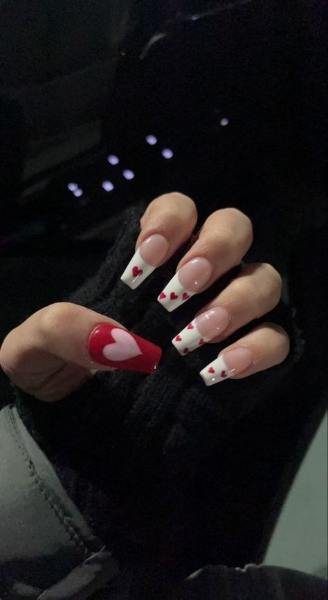 #nails #valentinesdaynails #dicenails #dice #redhearts #naildesign Heart Theme Nails, Nails With Hearts And Rhinestones, Dice Nails Design, I Love Me Nails, Dice Nails, 8ball Nails, Nessa Nails, Heart Dice, Valentines Theme