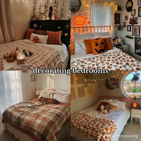 Diy Halloween Room, Halloween Room Decor Ideas, Fall Room Aesthetic, Room Decor Halloween, Holiday Bedroom Decor, Halloween Living Room, Halloween Bedroom Decor, Holiday Bedroom, Fall Room