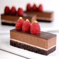 Chocolate Raspberry Mousse Cake, Pastel Rectangular, Dark Chocolate Brownie, Raspberry Ganache, Fancy Desserts Recipes, Chocolate Brownie Cake, Opera Cake, Chocolate Deserts, Fine Dining Desserts