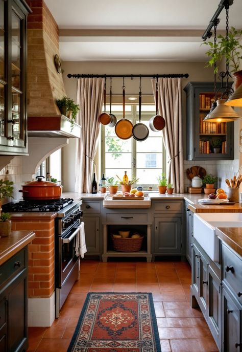 Rustic Kitchen Rustic English Kitchen, Mixed Material Kitchen, Old Home Kitchen, Roman Kitchen, Old House Kitchen, Rustic Kitchen Designs, Rustic Kitchen Ideas, Strega Nona, Terrace Apartment