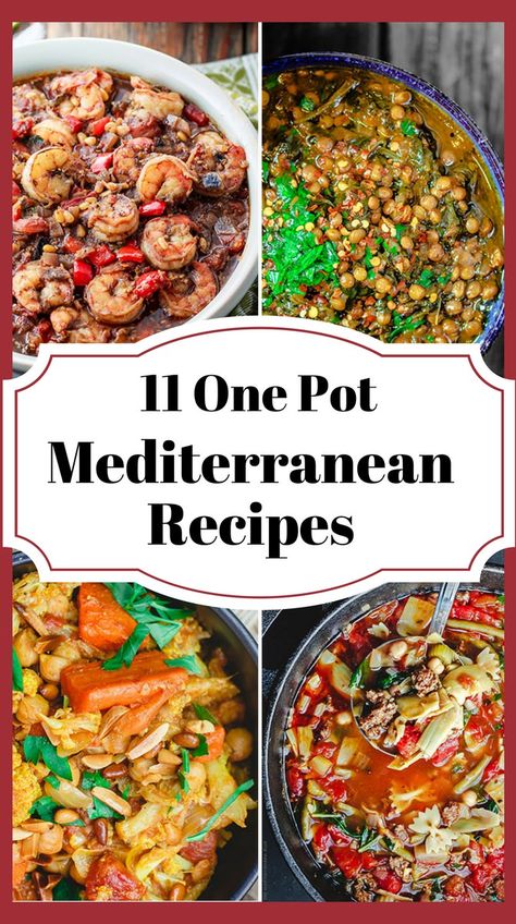 11 Mediterranean One Pot Recipes | The Mediterranean Dish. From Greek Avgolemono to Italian Minestrone; Chickpea Stew; Lentil Soups; Shrimp Stew; Roasted Carrot Soup and many more! Delicious Mediterranean Weeknight Recipes for colder weather! There is something for everyone on this list! Vegan; Gluten Free; and even meat lovers! See all the recipes on TheMediterraneanDish.com Lentil Soups, Roasted Carrot Soup, One Pot Recipes, Mediterranean Recipes Healthy, Shrimp Stew, Mediterranean Diet Recipes Dinners, Roasted Carrot, Mediterranean Diet Meal Plan, The Mediterranean Dish