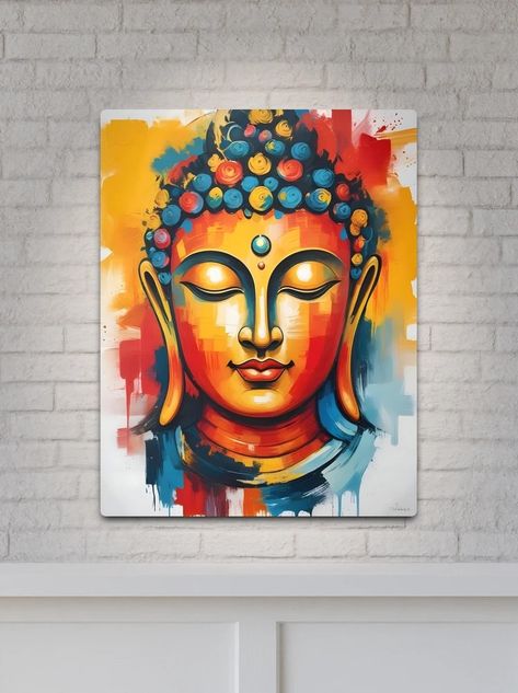 "Living Room Colorful Abstract Buddha Wall Art" Metal Print for Sale by Dev-Ang | Redbubble Buddha Abstract Art, Buddha Oil Painting, Abstract Buddha, Buddha Canvas Art, Living Room Colorful, Book Painting, Andrew Loomis, Buddha Canvas, Paper Art Design