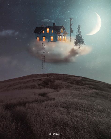 House On Clouds, Cloud Edit, House In The Clouds, Cloud House, Surreal Artwork, Surreal Photos, House Sketch, Digital Art Gallery, Affinity Photo