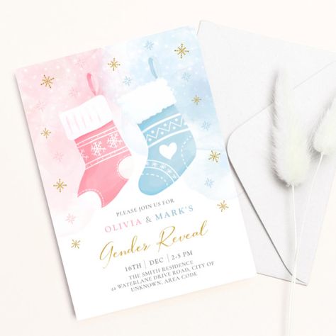 Winter Gender Reveal, Gender Reveal Party Invitations, Snowflake Background, Gold Typography, Pink Snow, Baby Gender Reveal Party, Gender Reveal Invitations, Welcome Poster, Baby Gender Reveal