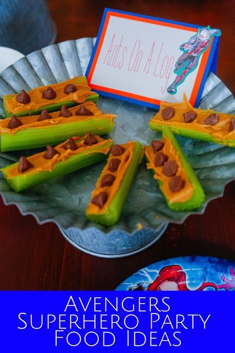 Marvel Superhero Party Food, Superhero Movie Night, Superhero Snacks Parties Food, Marvel Snack Ideas, Marvel Avengers 5th Birthday Party, Marvel Birthday Party Food, Marvel Themed Snacks, Marvel Graduation Party, Marvel Themed Party Food