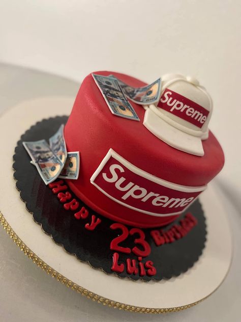 Supreme cake Supreme Birthday Cake, Supreme Birthday Theme, Supreme Cake Ideas, Dad Birthday Cakes, Bears Nails, 3d Cake, Bday Cake, Cakes For Men, Cake Designs Birthday