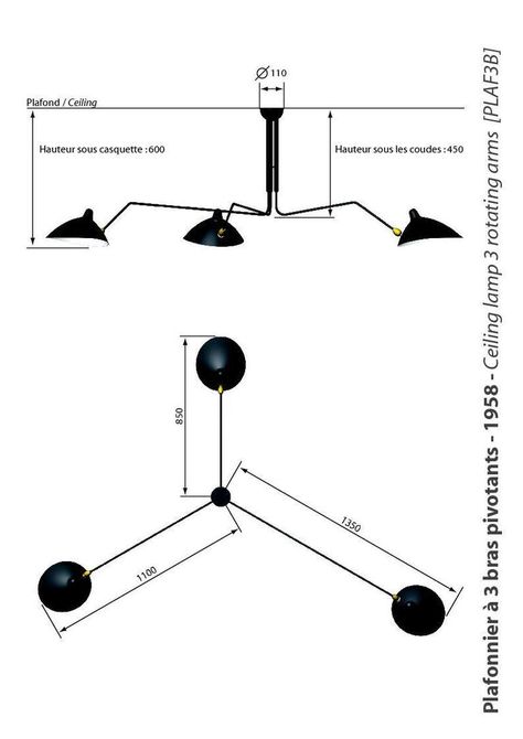 Serge Mouille Model "Ceiling Lamp with Three Rotating Arms" or Plafonnier image 4 Serge Mouille Ceiling Lamp, Narrow House Designs, Steel Paint, French Classic, Narrow House, Contemporary Lamps, Vintage Chandelier, Chandeliers And Pendants, Chandelier Pendant Lights