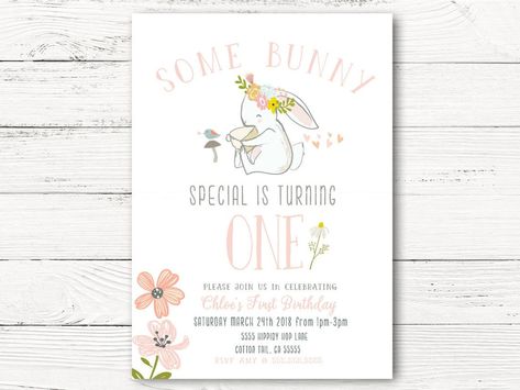 Some Bunny is One Invitation Bunny invitations First | Etsy Some Bunny Is Turning One, Some Bunny Is One, Bunny Invitations, Bunny Birthday Party, Spring Birthday, Bunny Birthday, Personalized Thank You Cards, Easter Birthday, Turning One