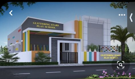 Creche Design Ideas, School Facade Design Ideas, Preschool Building Design, Kindergarten Design Concept, Elementary School Exterior, Kindergarten Facade, Modern Daycare Design, School Building Plans, Kindergarten Interior