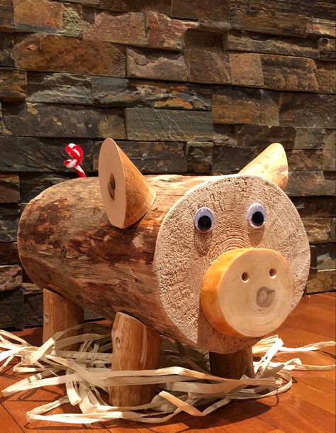 Pig Wood Crafts, Wood Pig, Wood Log Crafts, Spring Wood Crafts, Wood Yard Art, Pig Crafts, Scrap Wood Crafts, Wood Slice Crafts, Wood Scraps